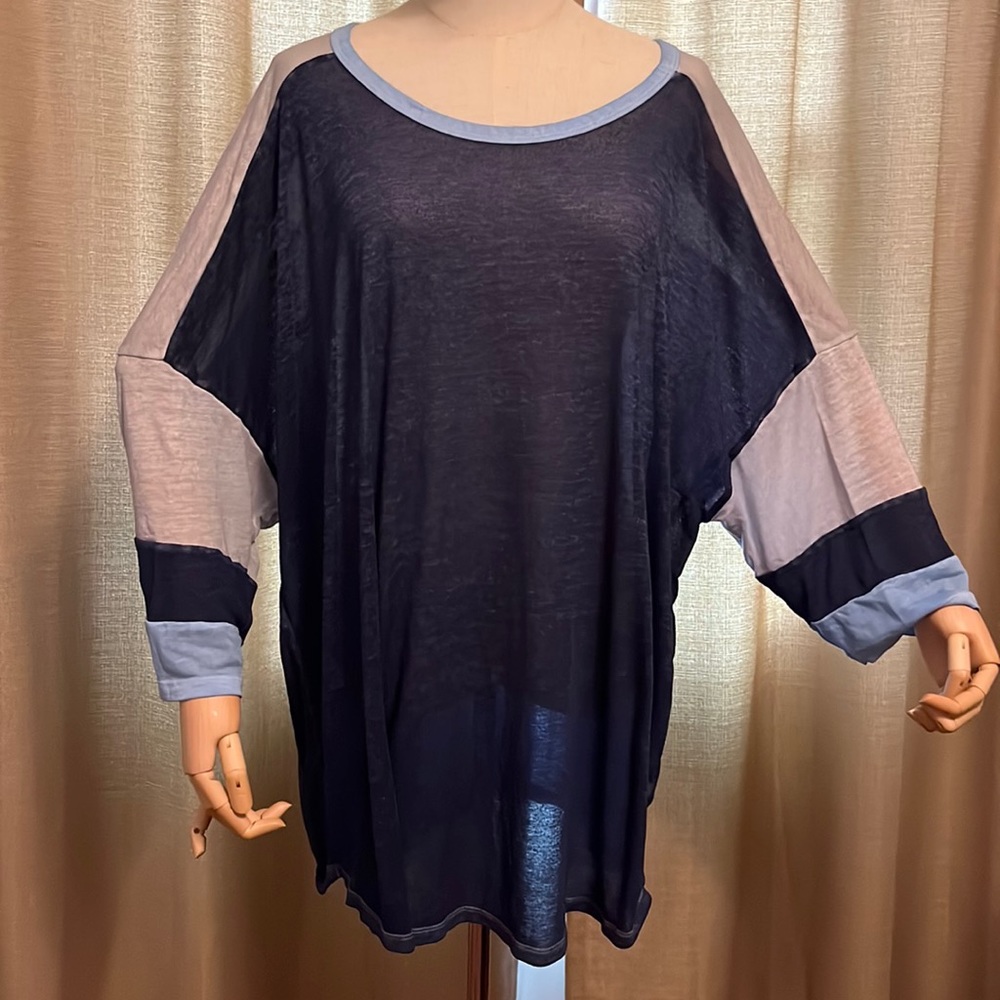 Terra & Sky Womens Plus Size Burn Out Blue White Toned Shirt Size 3X